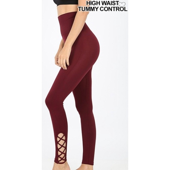 Zenana Outfitters Pants - Diamond Waist Zenana Burgundy Lattice Leggings S/M